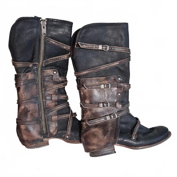 Freebird Women's Riley Leather Mid Calf High Boots Size 10 Strappy Biker Cowgirl - Picture 9 of 16